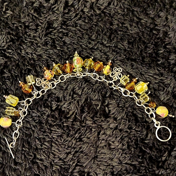 Glass Murano Bead and Butterflies Sterling Charm Bracelet size 7 inches - Picture 4 of 10